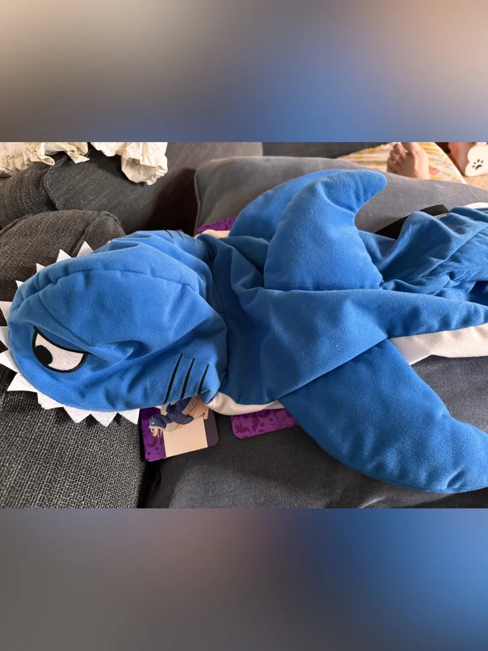 Blue Shark Plush Dog Costume Hooded